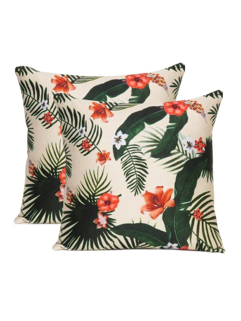 Oussum Cushion Cover Cotton Floral & Tropical Leaf Printed Pillow Case Set of 2